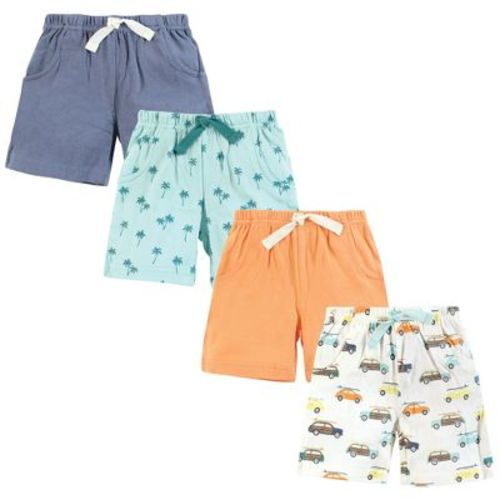 Hudson Baby Infant Boys Shorts Bottoms 4-Pack, Surf Cars