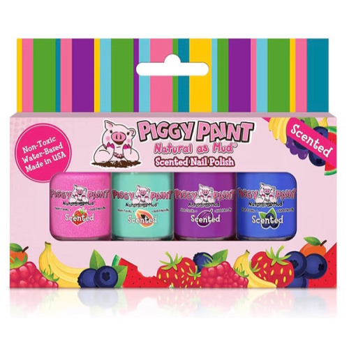 Piggy Paint | 100% Non-Toxic Girls Nail Polish | Safe, Cruelty-free, Vegan, & Scented for Kids | Scented Fruit Fairy (4 Pack Kit)