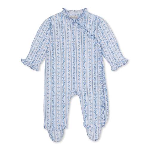 Watercolor Floral Stripes Blue Footie