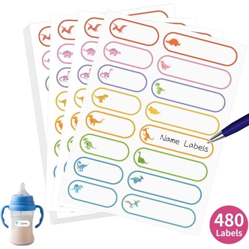480 Pcs Labels for Kids Stuff Daycare, Waterproof Baby Name Label, Washable Bottle Labels, Reusable Self-Adhesive Tag Stickers for School Essentials, Self-Laminating Write-on