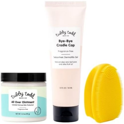 TUBBY TODD Cradle Cap Baby Hair Treatment Kit - Includes Bye-Bye Cradle Cap Gel, Cradle Cap Silicone Brush, & 3.5oz All Over Ointment - Gentle for Babies’ Sensitive Skin