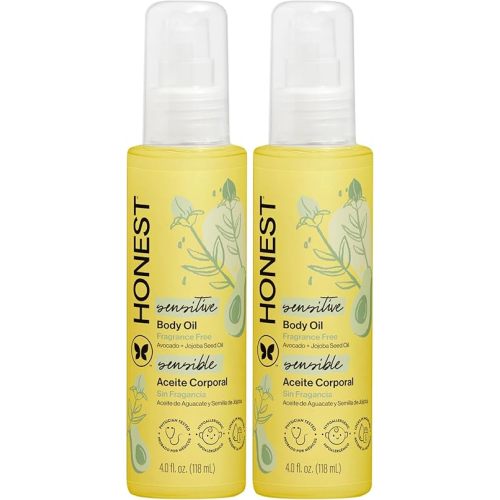 The Honest Company Fragrance-Free Moisturizing Body Oil,Nourish Soothe Baby's Skin,Plant-Based,Hypoallergenic Vegan,4.0 fl oz,(Pack of 2)