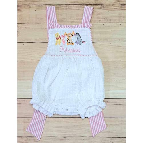Winnie The Pooh Bear Embriodered seersucker sunsuit
