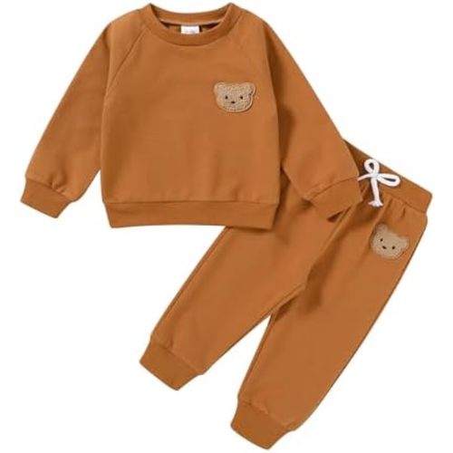 Fall Outfit for Toddler Boy Girl Long Sleeve Bear Sweatshirt Pant Sets Winter Pullover Clothes
