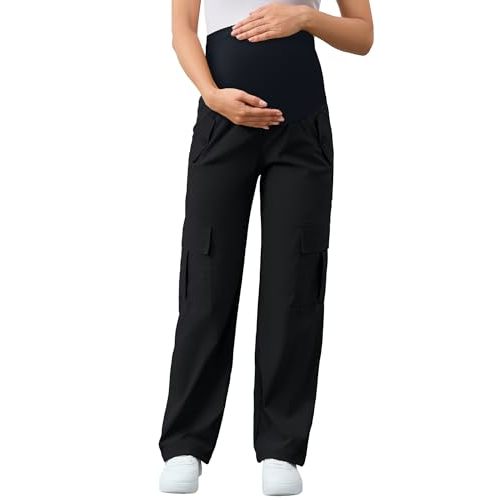 AMPOSH Women's Maternity Cargo Pants with 6 Pockets Quick-Dry Pregnancy Hiking Pants