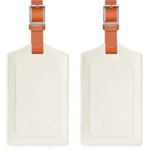 Travelambo Luggage Tags for Suitcases Faux Leather Privacy Protection 2 Pack Bag Tags Travel Accessories Essential, Cross White