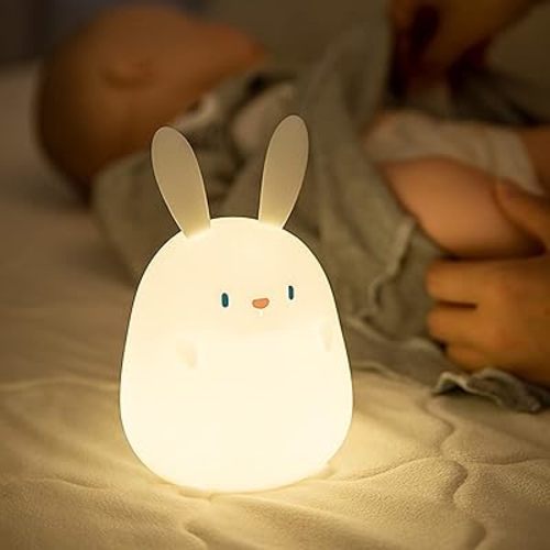 LED Cute Rabbit Night Light, Cute Silicone Bunny Lamp and Animal NightLight,LED Squishy Animal Light for Sleep,Kawaii Bedside Lamp Room,Rechargeable Bedside Touch Silicone Lamp (Rabbit)