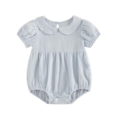 Baby Bubble Romper Collar Bodysuit Infant Muslin Summer Clothes | Peter Pan Collar Romper Baby Boy Girl, Solid Color, Neutral Blank Muslin Cotton Romper, Everydaywear, Newborn Baby Shower