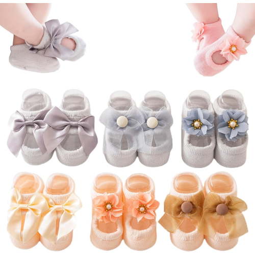 Lanola Baby Ballet Socks,3pair Non-skid Socks Shoes for Baby Girls,Newborn Cotton Toddler Lace Bowknot Flower Walker Sock