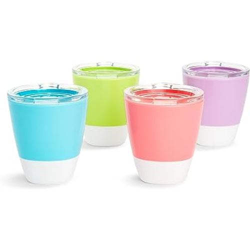 Munchkin Splash Toddler Cups with Training Lids, Open Cup Drinking for Kids 18 Months and Up, 7 Ounce, 4 Pack, Blue/Green/Pink Purple | Open