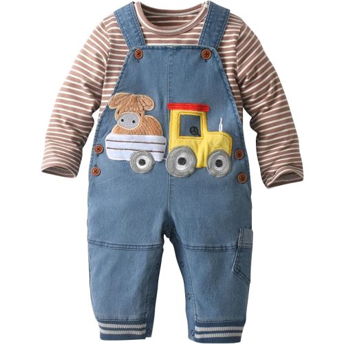 Cute Baby Boy Clothes Suit Toddler Boys' Striped long Sleeve T-Shirt+Denim Overalls Jumpsuit Pants Outfits Sets