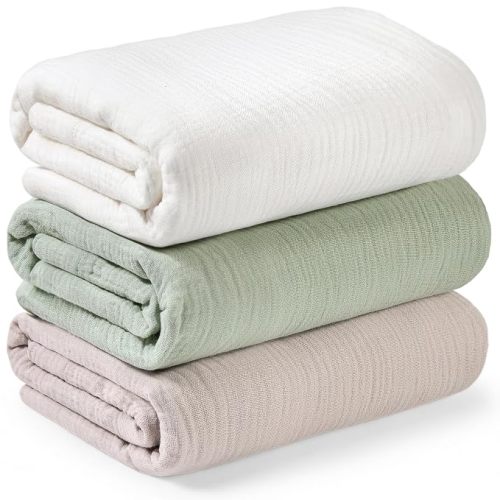3-Pack Muslin Swaddle Blankets for Newborns Boy,Girl – 47x47 Large Cotton Muslin Baby Blanket, Nursery Swaddling, Neutral, Soft, Breathable, Light Infant Baby Receiving Cover (Sage, Regular)