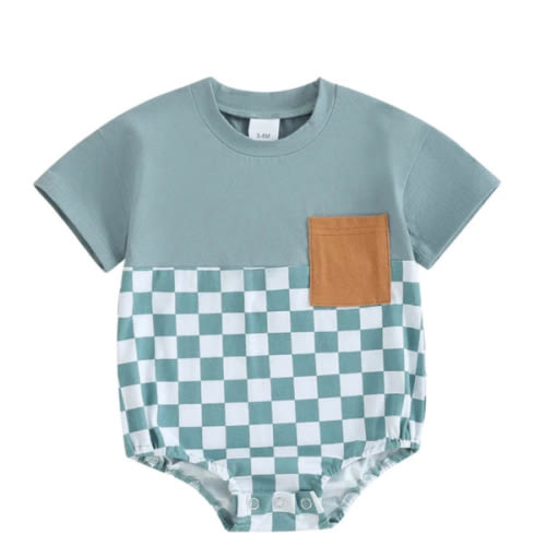 OLIVER Checkered Short-Sleeve Onesie - Hazel & Bo