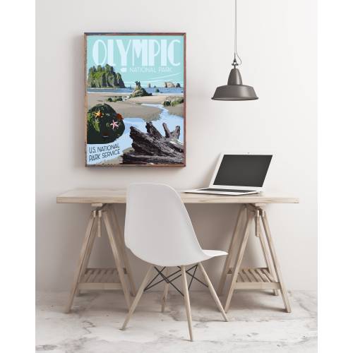 Olympic National Park Beach Vintage Style Travel Poster, Olympic National Park Sea Stacks Print, Washington National Park Print