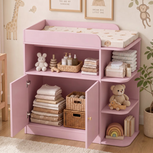 Trinx Changing Table Dresser for Nursery, Baby Diaper Changing Station with Large Cabinet, 4 Open Shelves & Crystal Knobs (Changing Top Included, Pad Excluded) | Wayfair