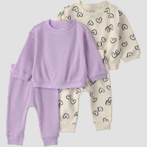 Carter's Just One You® Baby Girls' 4pc Hearts Sweatshirt and Jogger Pants Set - Lilac Purple 3M