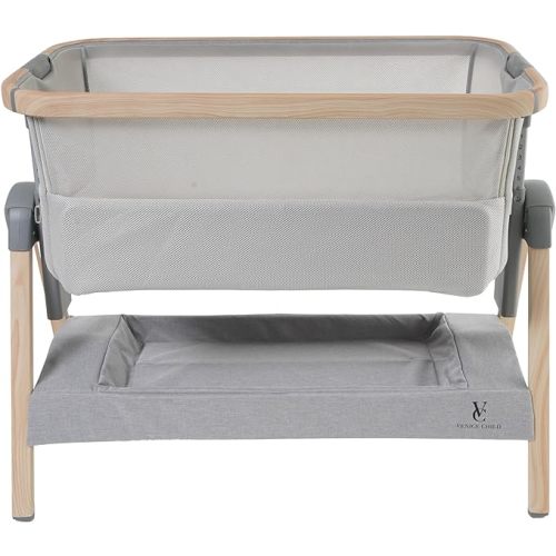 Venice Child California Dreaming Bedside Crib Bassinet w/Travel Case, Bamboo Bassinet Sheet, Removable Bamboo Compressed Cotton Mattress, Height Adjustable, Easy Clean - Grey