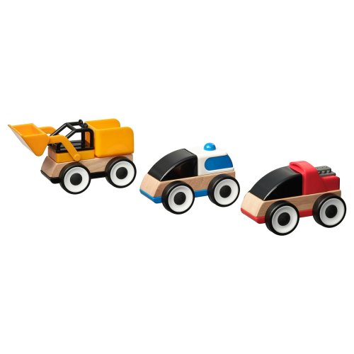 LILLABO 3-piece vehicle set - excavator police car/race car multicolor