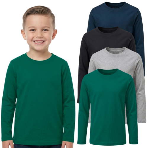 BROOKLYN VERTICAL Boys 4-Pack Long Sleeve Cotton Tee Shirts – Soft, Comfortable Undershirts for Kids, Basic Layering Shirts