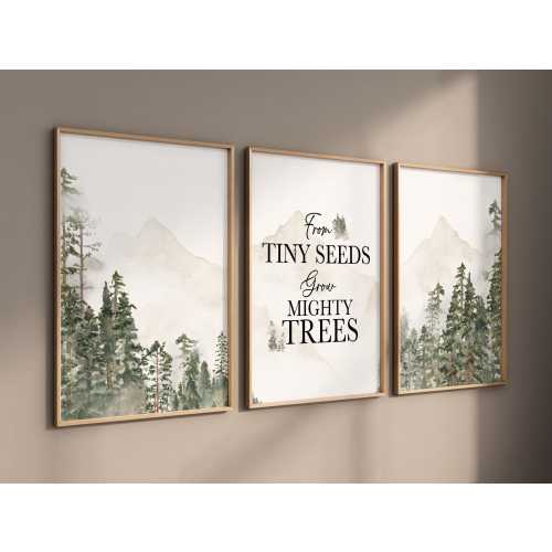 Mountain Nursery Print: Beige Forest, Adventure Theme Wall Art
