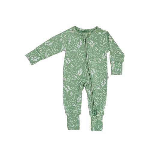 Trippy Bunny - Sage Green | Bamboo Zip Romper