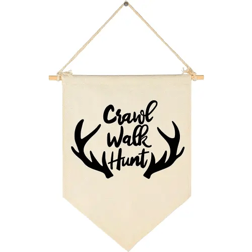 Crawl Walk Hunt,Woodland Deer-Flag Sign Gifts for Baby Newborn Boys Girls Kids-Banner Wall Decor Present for Nursery Bedroom Playroom Front Door-Baby Gift Shower-New Home Birthday Christmas Gift