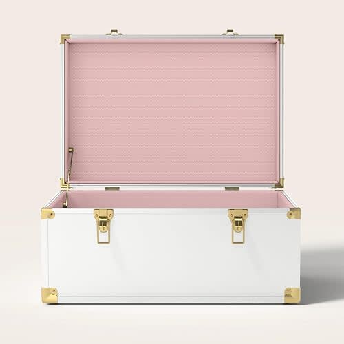 Momento Wedding Keepsake Trunk | Personalized Memory Box for Wedding Mementos | Handmade in USA | Metal and Plywood Construction | Standard Size 20" (White/Pink Dots)