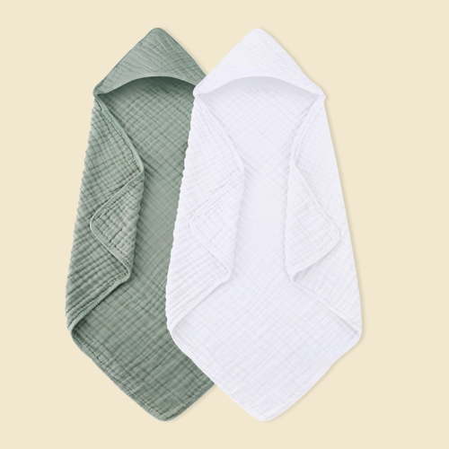 2 Pack Hooded ba-by Towels for Ne-wborn 2 Pack 100% Muslin Cotton ba-by Bath Towel with Hood for Babies, Inf-ant, To-ddlers and Kids, Large 35x35Inch, Soft and Absorbent Ne-wborn Essential,
