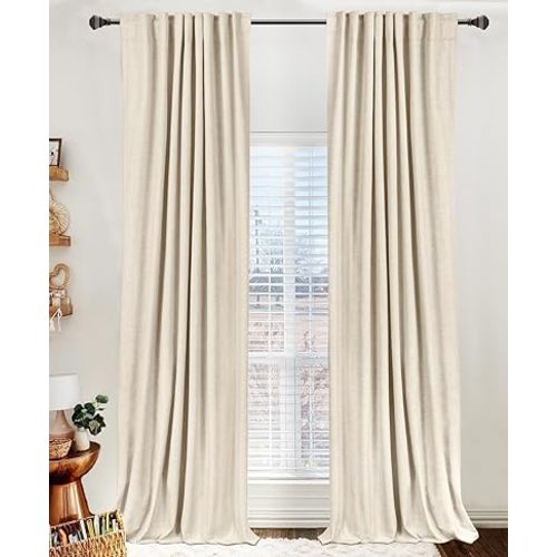 100% Blackout Shield Linen Blackout Curtains for Bedroom 84 Inches Long, Back Tab/Rod Pocket Living Room Drapes, Thermal Insulated Blackout Curtains 2 Panels Set, 50" W x 84" L,Cream Beige