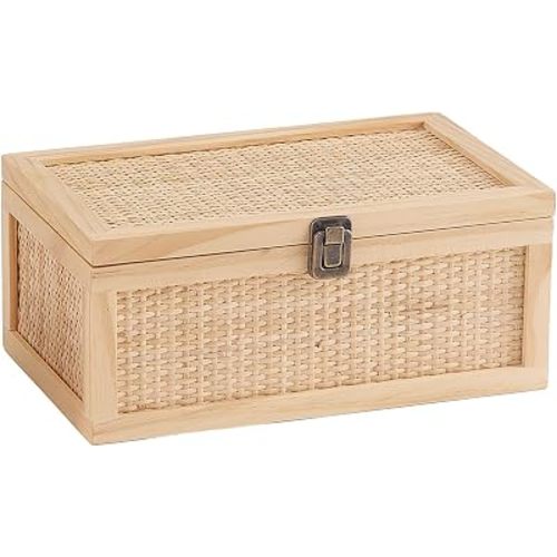 Keepsake Box with lids, Rattan Decorative Boxes, Boho Rustic Farmhouse Decorative Box, Memory Box for Keepsakes, Stackable Decorative Box for Shelf & Home Decor