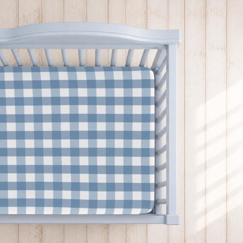 Classic Blue Gingham Baby Fitted Crib Sheet | Nursery Plaid Pattern
