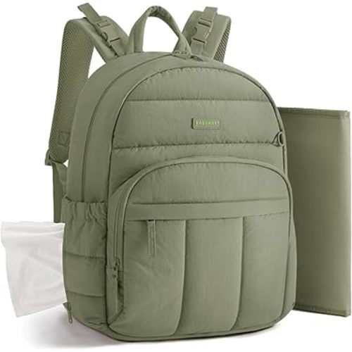 BAGSMART Diaper Bag Backpack, Multi-Pocket Puffy Diaper Bag with Waterproof Changing Pad, Lightweight Stroller-Friendly Diaper Bag with Insulated Pockets, Easy-Access Baby Essential, Coffee Brown