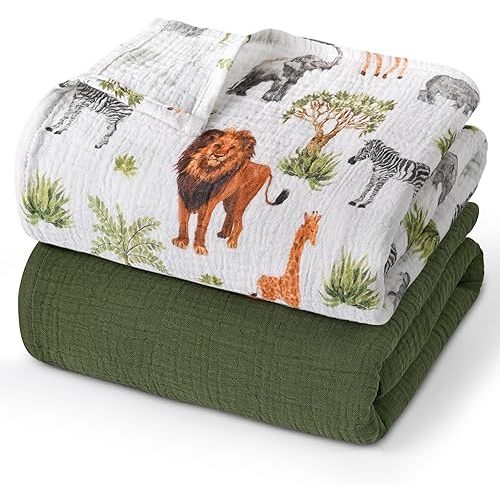 GLLQUEN BABY Muslin Swaddle Blankets,3-Pack Receiving Blanket for Newborn Boys and Girls,Baby Swaddle Blanket Unisex,Tropical Africa,Baby Essentials, Registry & Gift, 40 x 38 inches