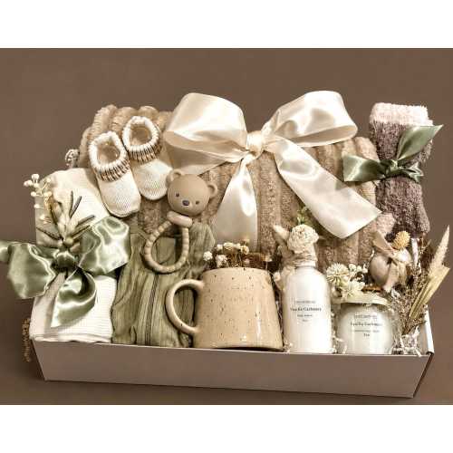 Luxury New Mom & Baby Gift Basket | Neutral Baby Shower Gift Box | Vanilla Cashmere Spa Gift for Mom | Premium Baby Gift Set | Gender Neutra