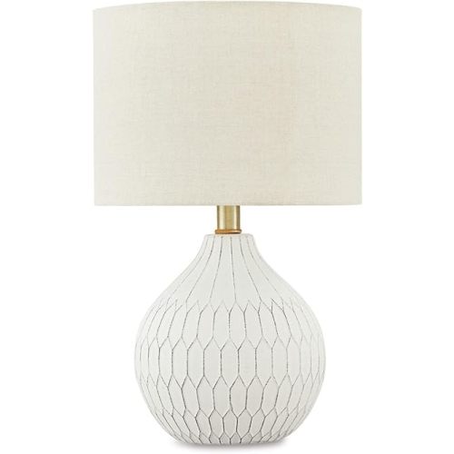 Signature Design by Ashley Wardmont 18" Modern Dimensional Design Ceramic Table Lamp, White