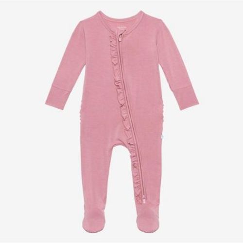 Infant Dusty Rose Footie Ruffled Zippered One Piece - Posh Peanut
