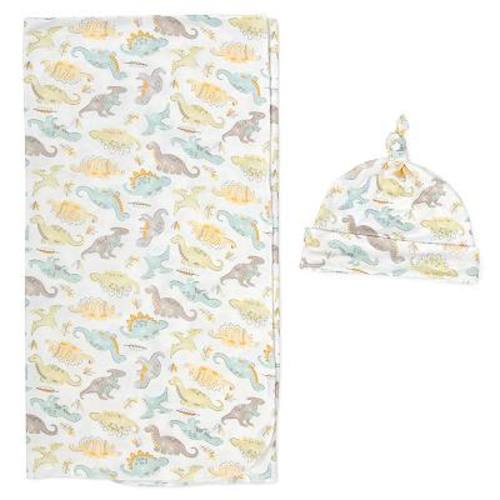Baby Essentials Super Soft Dinosaur Swaddle Blanket and Hat Set