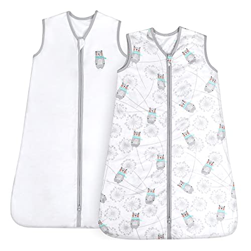 TILLYOU 2 Pack Infant Sleep Sack 0-6 Months 100% Cotton Wearable Blanket 0.5 TOG Sleeveless Summer Sleep Sacks with 2-Way Zipper, Gray Bear & White