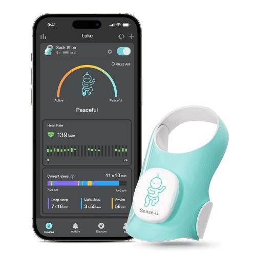 Sense-U Baby Smart Sock Shoe Baby Monitor, Track Sleep Patterns, Heart Rate, Movement for Peace of Mind, Infant Foot Monitor for Better Sleep, FSA/HSA Eligible