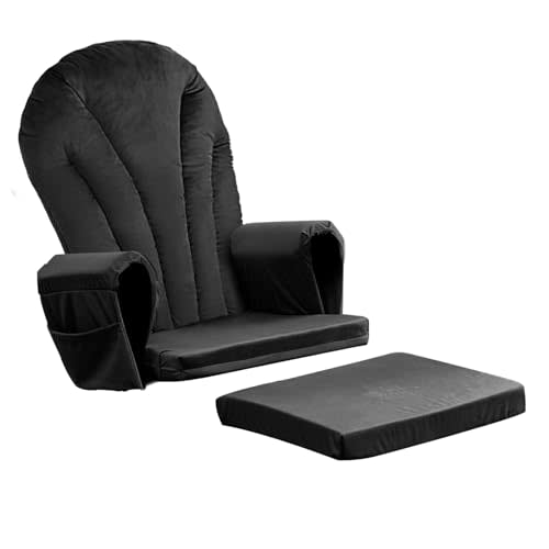 ANMINY 5pcs Glider Rocker Replacement Cushions Set - Thickened Velvet Glider Rocking Chair Cushions with 29 inch High Backrest & Side Pockets for Indoor Nursery, Washable & Non Slip, Black