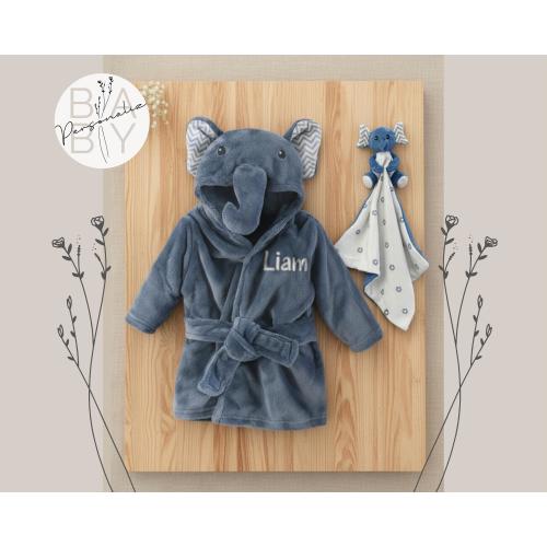 Elephant Robe for Baby Boys, Baby Bath Robe, Baby Robe with Ears, Boy Baby Bathrobe, Elephant Baby Shower Gift, Elephant Baby Robe with Name