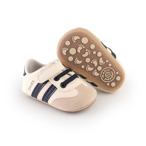 Newbron Baby Boys Girls Retro Sneakers Pu Leather Rubber Sole Walking Shoes Toddler Non-Slip First Walkers Infant Slippers Crib Shoes