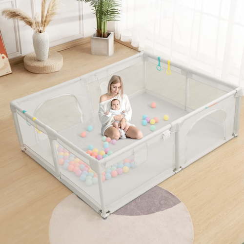 Large Baby Playpen, 79x63x27inch Activity Center Playard for Babies and Toddlers, Beige