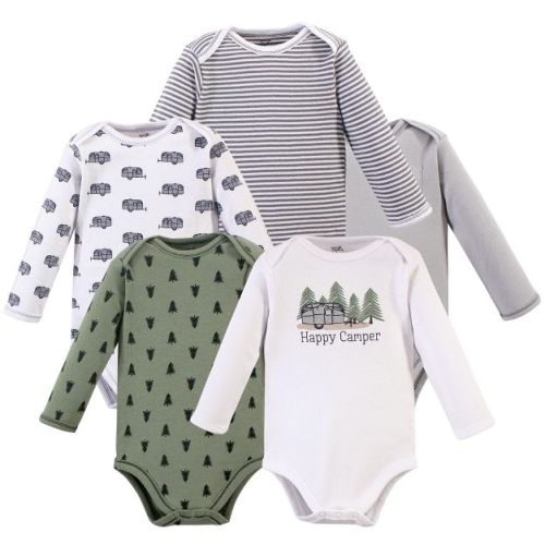 Touched by Nature Baby Boy Organic Cotton Long-Sleeve Bodysuits 5pk, Happy Camper