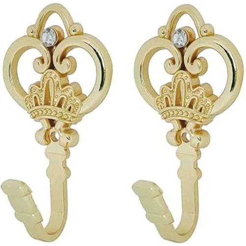 Crown Curtain Wall Hook Household Clothes Hanging Hook Window Drapery Medallion Holdbacks, Curtain Tiebacks, Wall Hook, Tassel Holder 1 Double (Gold)