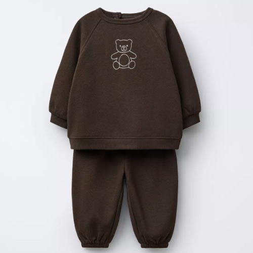 EMBROIDERED BEAR SWEATSHIRT AND JOGGER PANTS SET - Dark brown | ZARA United States
