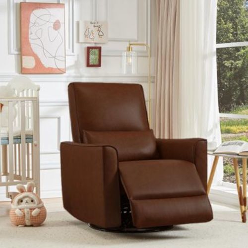 360° Swivel Rocker Glider Recliner Chair, PU Leather Upholstered with Padded Armrest and Deep Seat, Reclining Sofa for Living Room, Bedroom, Nursery