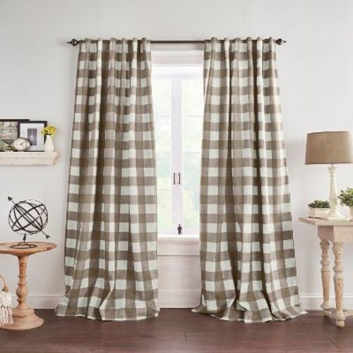 Grainger Buffalo Check Lined Room Darkening Single Window Curtain Panel - 52" x 63" - Espresso - Elrene Home Fashions
