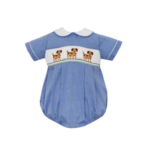 Puppies  Royal Blue Gingham Boy's Bubble