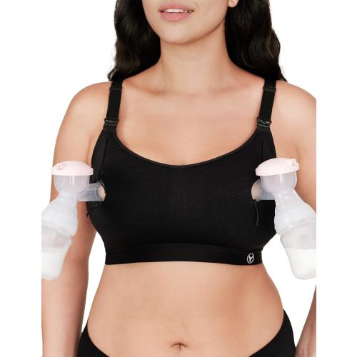 Pumping Bra Hands Free Zip Opening Seamless Nursing Bras for Breastfeeding High Support Nursing & Pumping Bra in One